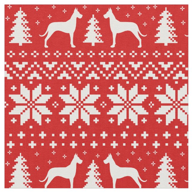 Great Dane Dog Silhouettes Christmas Holiday Fabric (Close Up)