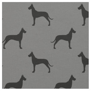 Great Dane Dog Silhouettes Pattern Grey and Black Fabric