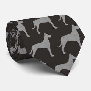 Great Dane Dog Silhouettes Pattern Grey and Black Tie