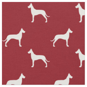Great Dane Dog Silhouettes Pattern Red and White Fabric