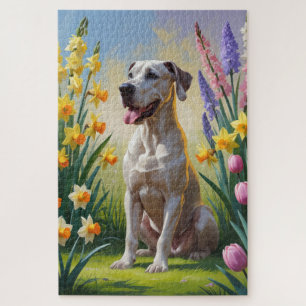 Great Dane Dog Spring Flowers Painting Jigsaw Puzzle