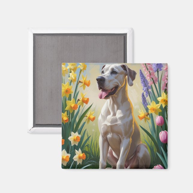 Great Dane Dog Spring Flowers Painting Magnet (Front/Back)