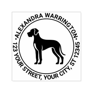 Great Dane Dog Standing Silh Name Return Address Self-inking Stamp