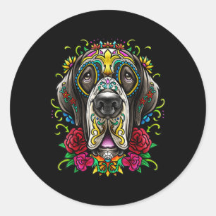 Great Dane Dog Tattoo Day Of The Dead Floral Mexic Classic Round Sticker
