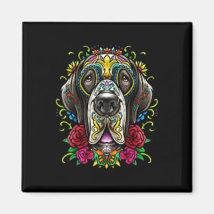 Great Dane Dog Tattoo Day Of The Dead Floral Mexic Magnet