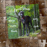 Great Dane Dog Traits Jigsaw Puzzle Game<br><div class="desc">Jigsaw puzzle with Great Dane dog with some of the traits. They are loving,  devoted,  friendly,  confident,  gentle,  and reserved. What wonderful traits for a dog! A must for the Great Dane dog lovers!</div>