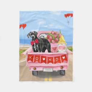 Great Dane Dog Valentine's Day Truck Fleece Blanket