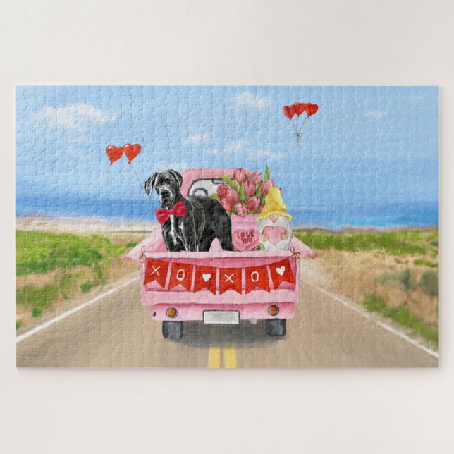 Great Dane Dog Valentine's Day Truck Jigsaw Puzzle (Horizontal)