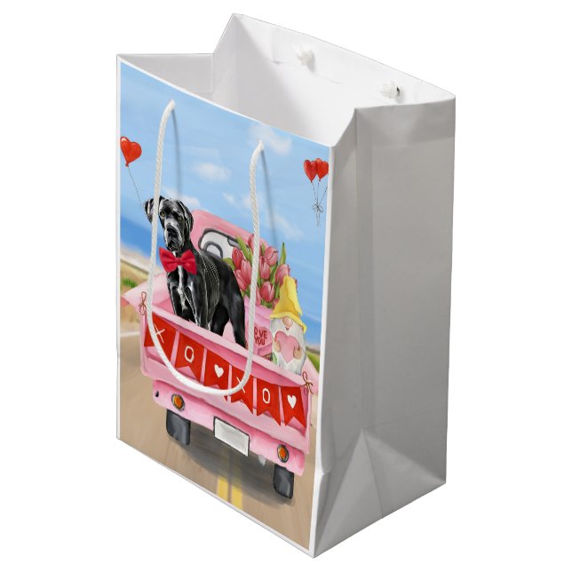 Great Dane Dog Valentine's Day Truck Medium Gift Bag (Front Angled)