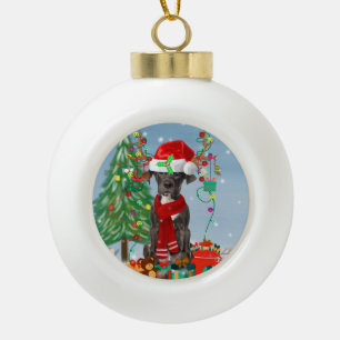 Great Dane dog with Christmas gifts Ceramic Ball Christmas Ornament