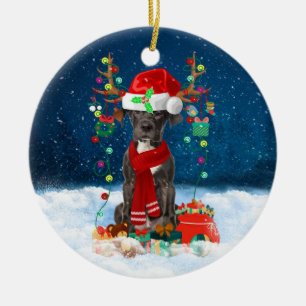 Great Dane dog with Christmas gifts Ceramic Tree Decoration