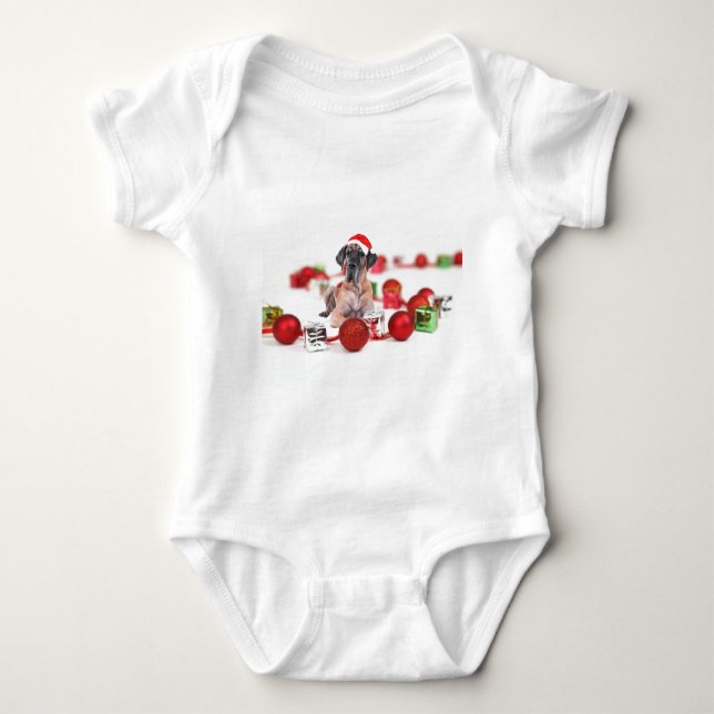 Great Dane Dog with Christmas Ornaments Gifts Baby Bodysuit (Front)