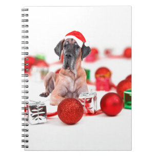 Great Dane Dog with Christmas Ornaments Gifts Spiral Notebook