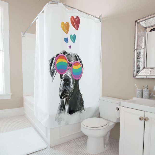 Great Dane Dog with Hearts Valentine's Day  Shower Curtain (In Situ)