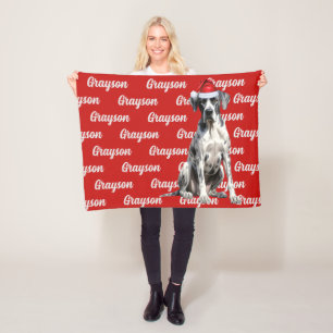 Great Dane Dog with Name Patterned Christmas Fleece Blanket