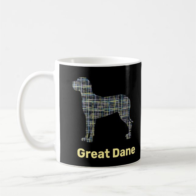 Great Dane Dog Yellow & Black Grid Line Coffee Mug (Left)