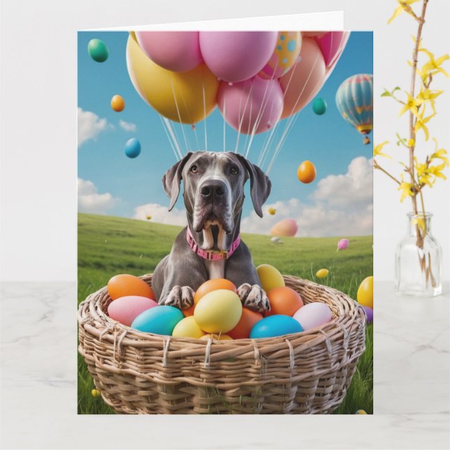Great Dane Easter Eggs  Card (Yellow Flower)