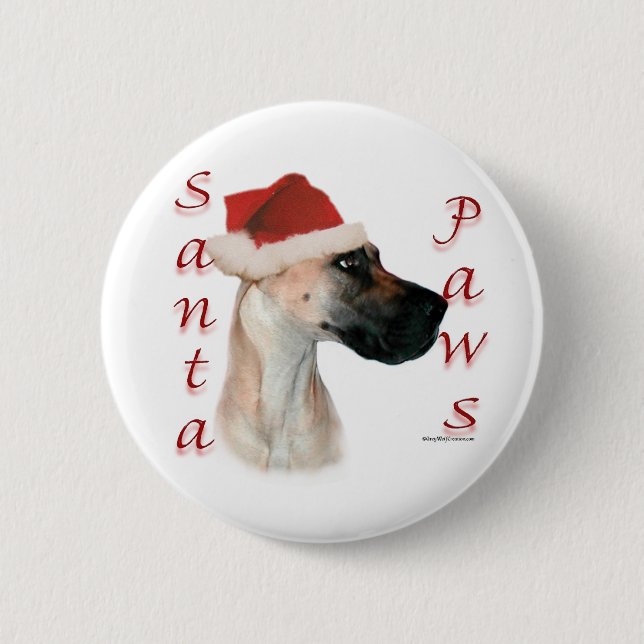 Great Dane (fawn) Santa Paws 6 Cm Round Badge (Front)