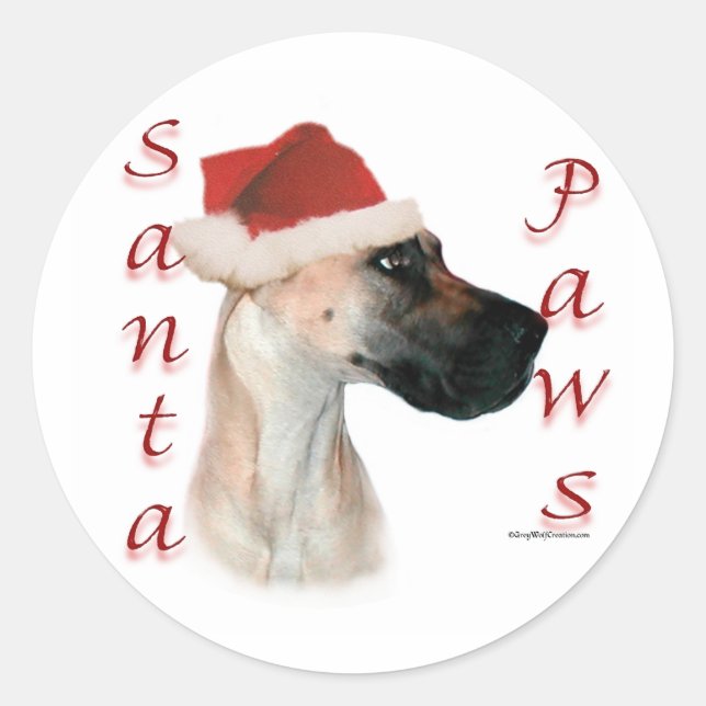 Great Dane (fawn) Santa Paws Classic Round Sticker (Front)