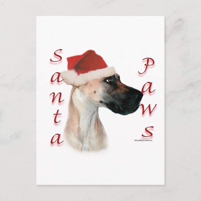 Great Dane (fawn) Santa Paws Holiday Postcard (Front)