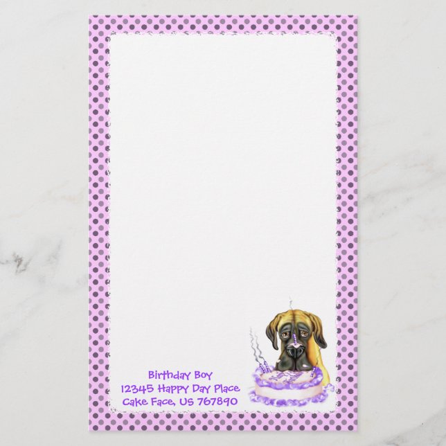 Great Dane Fawn UC Birthday Cake Stationery (Front)