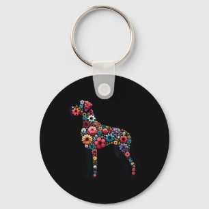 Great Dane Floral Silhouette Dog Great Dane Lovers Key Ring