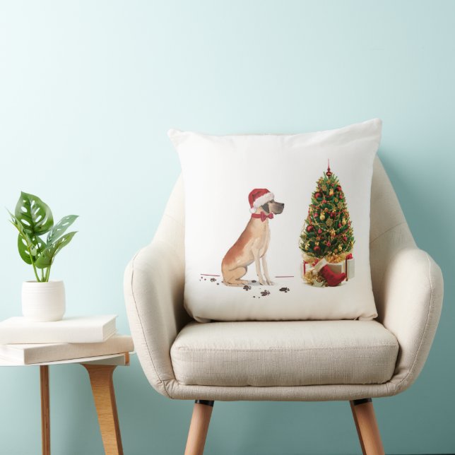 Great Dane Funny Christmas Dog with Tree Cushion (Chair)