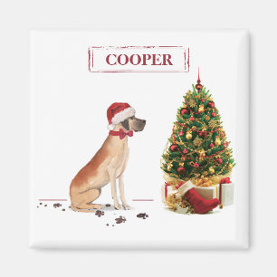 Great Dane Funny Christmas Dog with Tree Magnet