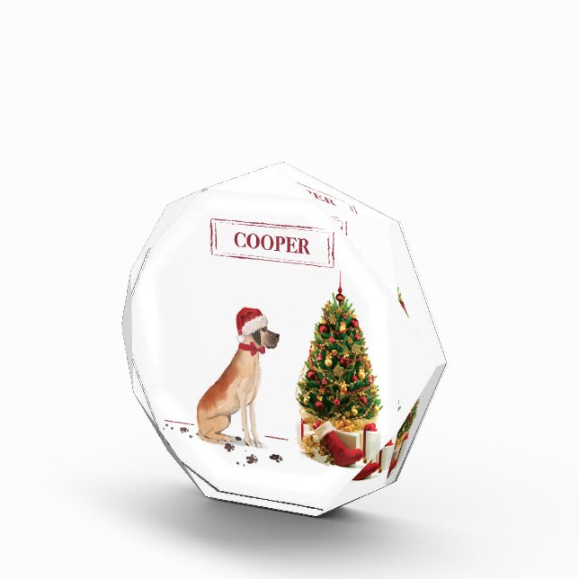 Great Dane Funny Christmas Dog with Tree Photo Block (Right)