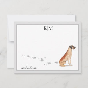 Great Dane Gray Border Monogram Your Name Card