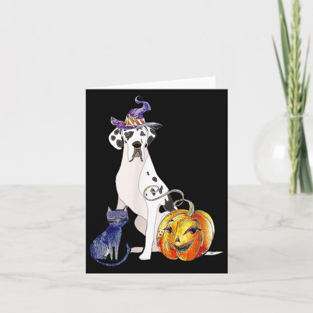 Great Dane Halloween Dog Harlequin Card (Front)