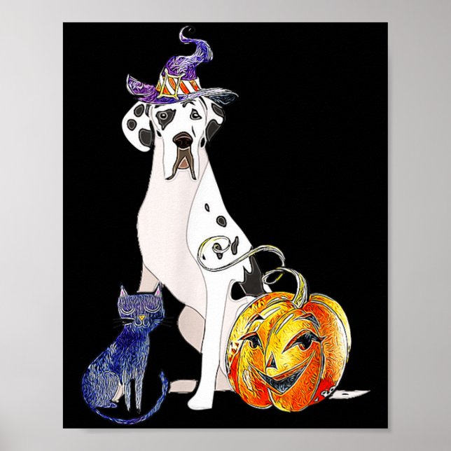 Great Dane Halloween Dog Harlequin Poster (Front)