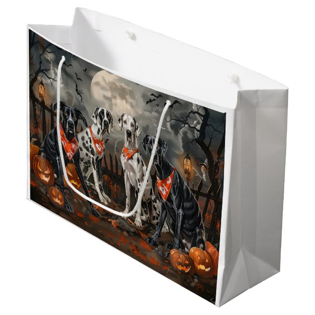 Great Dane Halloween Spooky Large Gift Bag (Front Angled)