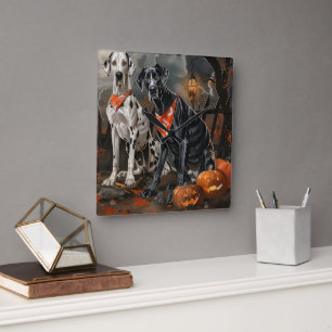 Great Dane Halloween Spooky Square Wall Clock