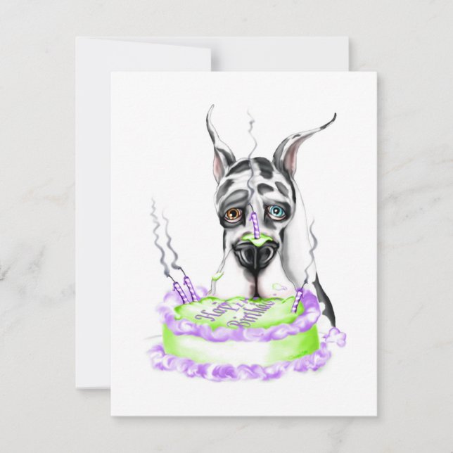 Great Dane Harlequin Birthday Cake Invitation (Front)