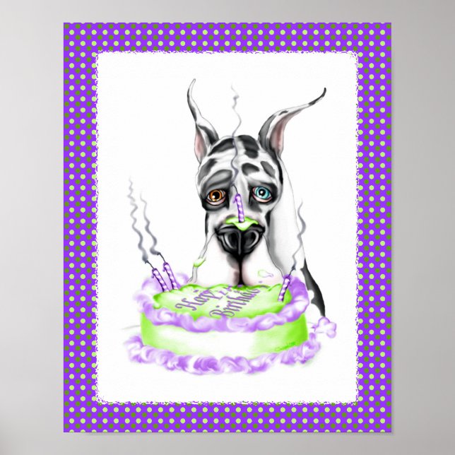 Great Dane Harlequin Birthday Cake Poster (Front)