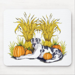 Great Dane Harlequin Harvest UC Mouse Pad