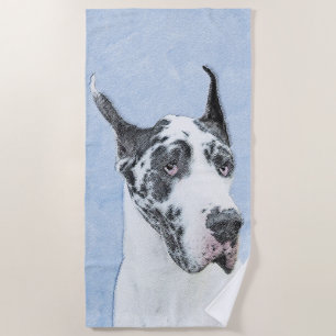 Great Dane (Harlequin) Painting - Original Dog Art Beach Towel