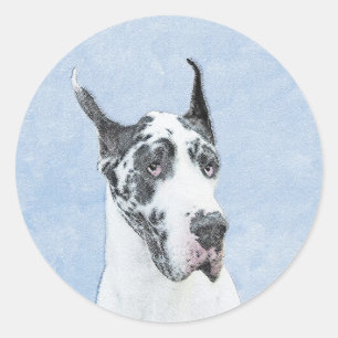 Great Dane (Harlequin) Painting - Original Dog Art Classic Round Sticker