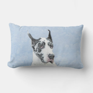 Great Dane (Harlequin) Painting - Original Dog Art Lumbar Cushion