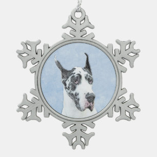 Great Dane (Harlequin) Painting - Original Dog Art Snowflake Pewter Christmas Ornament