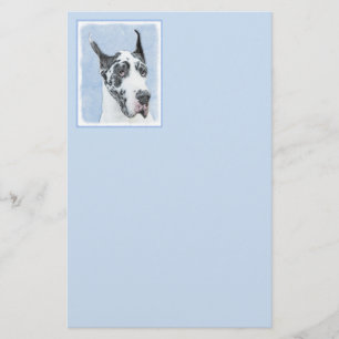 Great Dane (Harlequin) Painting - Original Dog Art Stationery