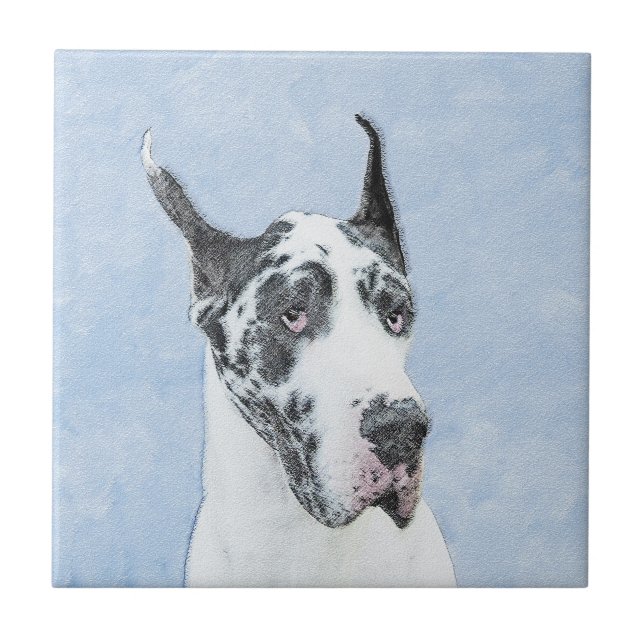 Great Dane (Harlequin) Painting - Original Dog Art Tile (Front)