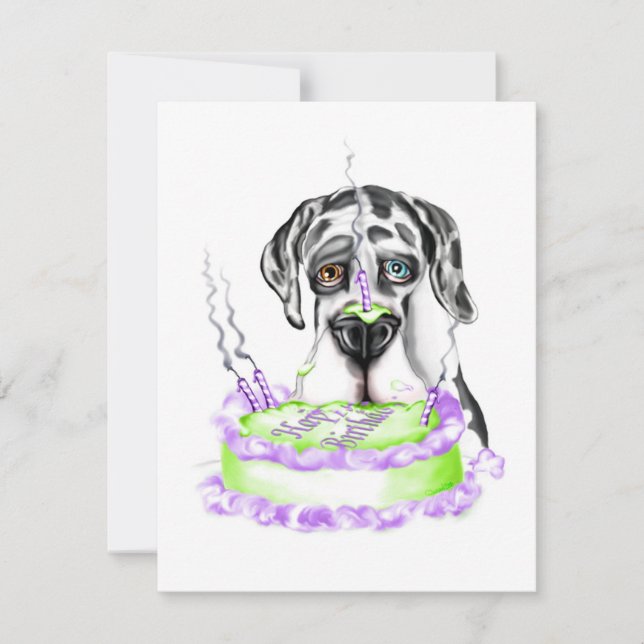 Great Dane Harlequin UC Birthday Cake Invitation (Front)