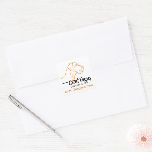 Great Dane head drawing orange Square Sticker (Envelope)