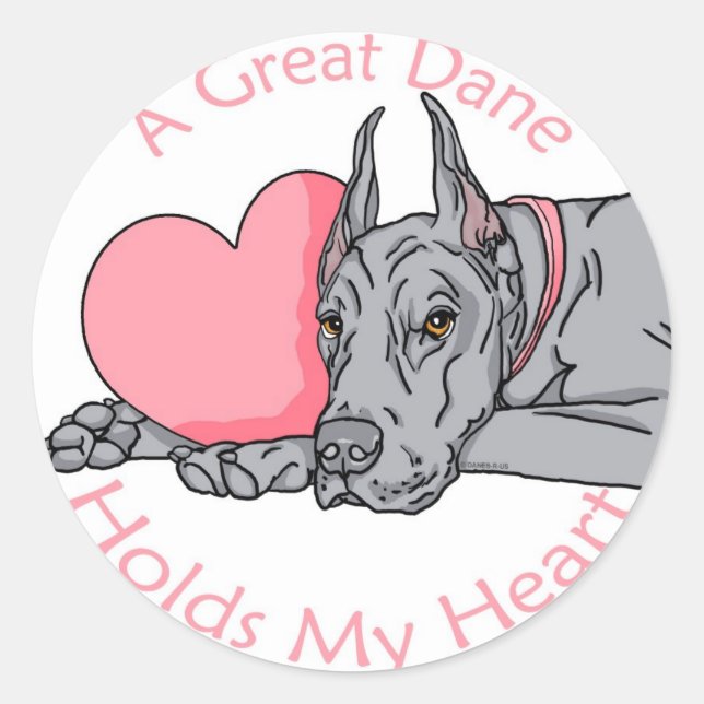 Great Dane Holds Heart Blue Classic Round Sticker (Front)