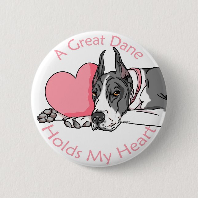 Great Dane Holds Heart Mantle 6 Cm Round Badge (Front)