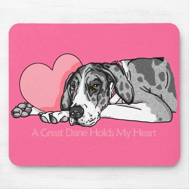 Great Dane Holds Heart MerleB UC Mouse Pad (Front)