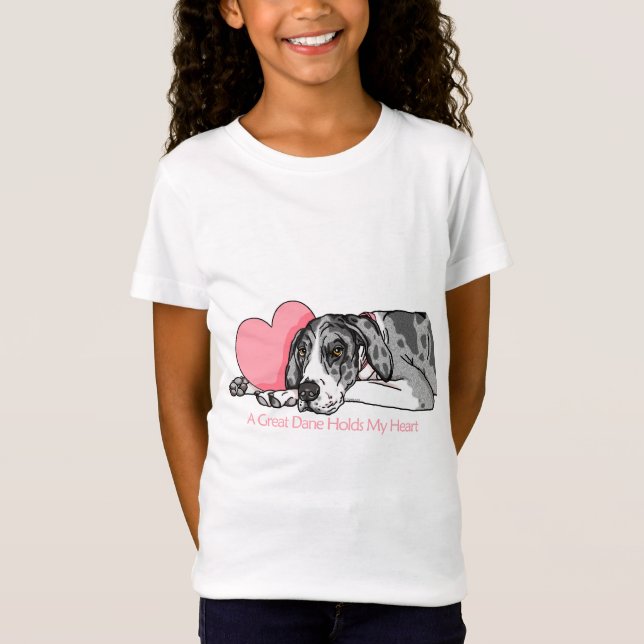 Great Dane Holds Heart MerleB UC T-Shirt (Front)