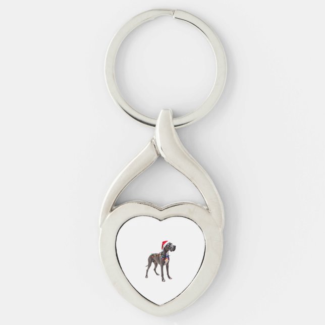 Great Dane Holiday Christmas Light  (3) Key Ring (Front)